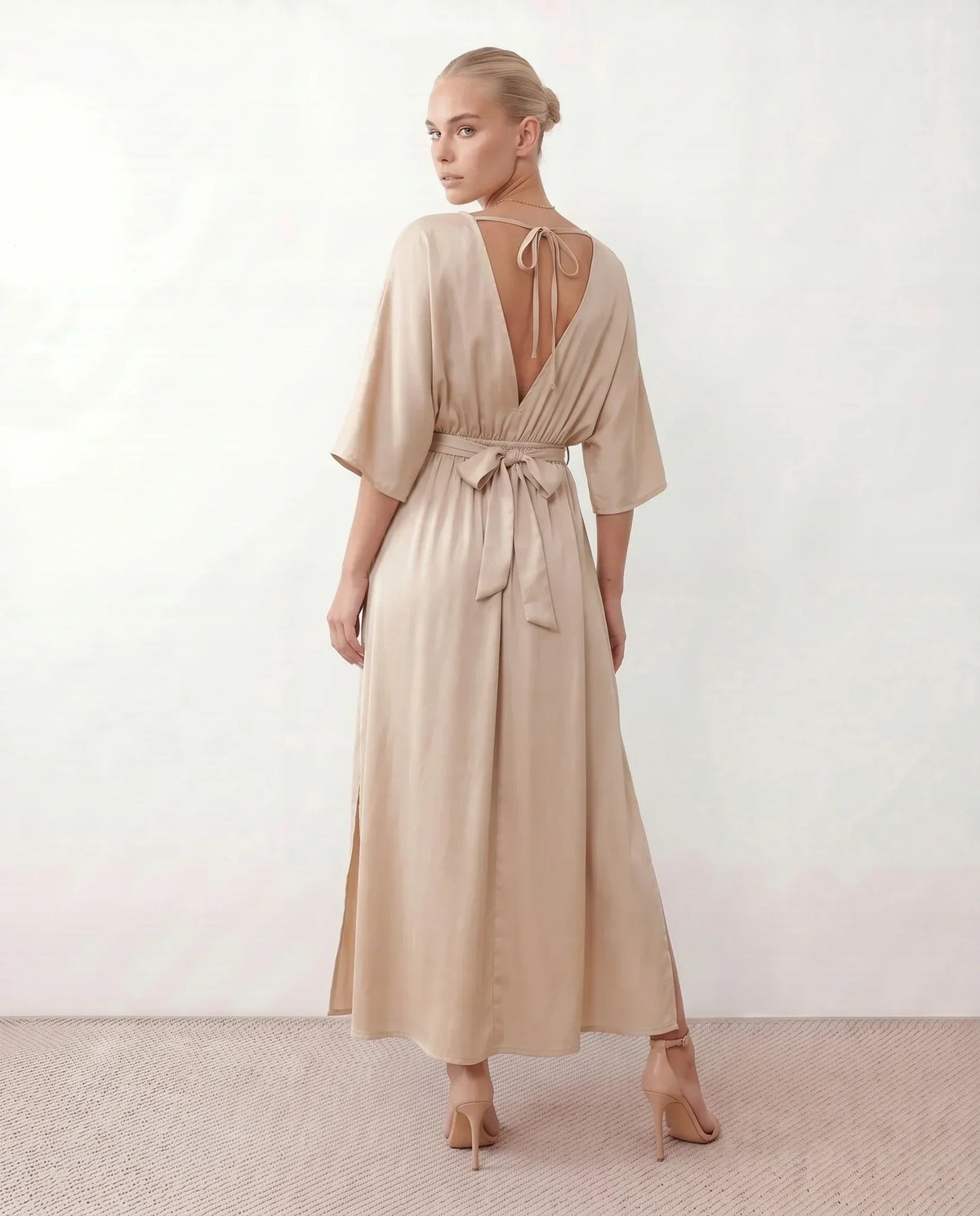 Open Back Tie-Back Wedding Guest Maxi Dress