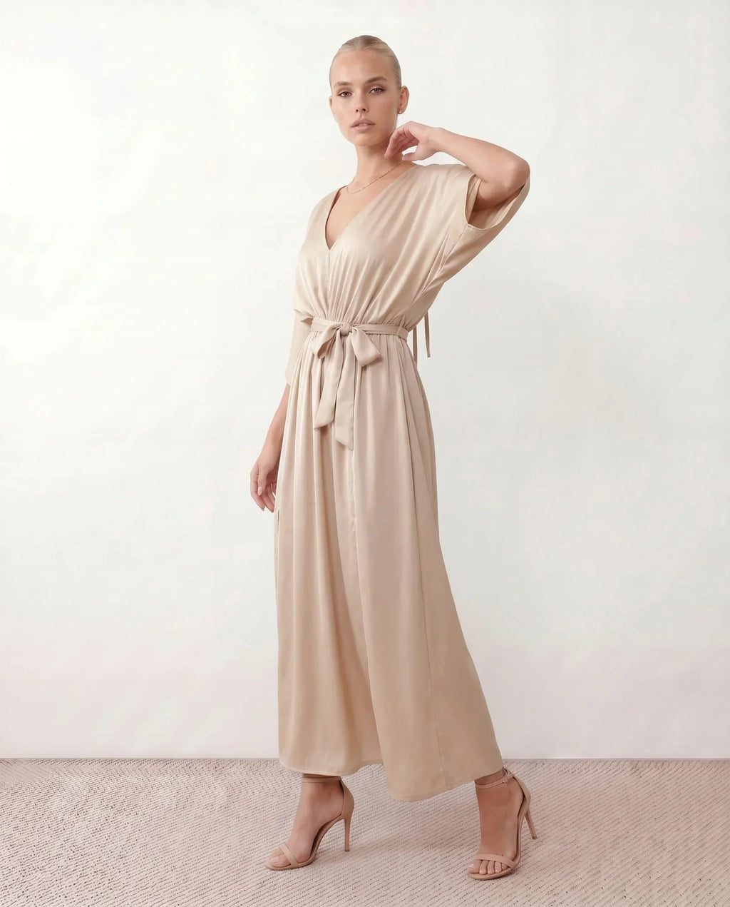 Open Back Tie-Back Wedding Guest Maxi Dress