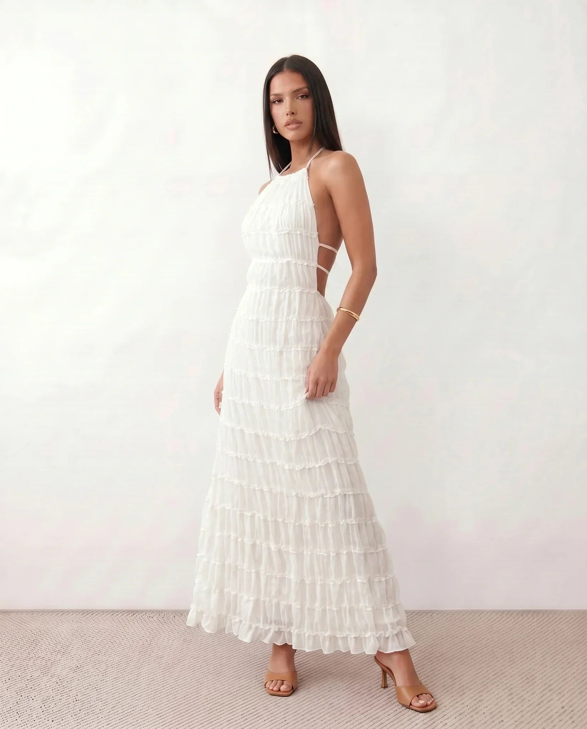 Pleated Halter Maxi Dress