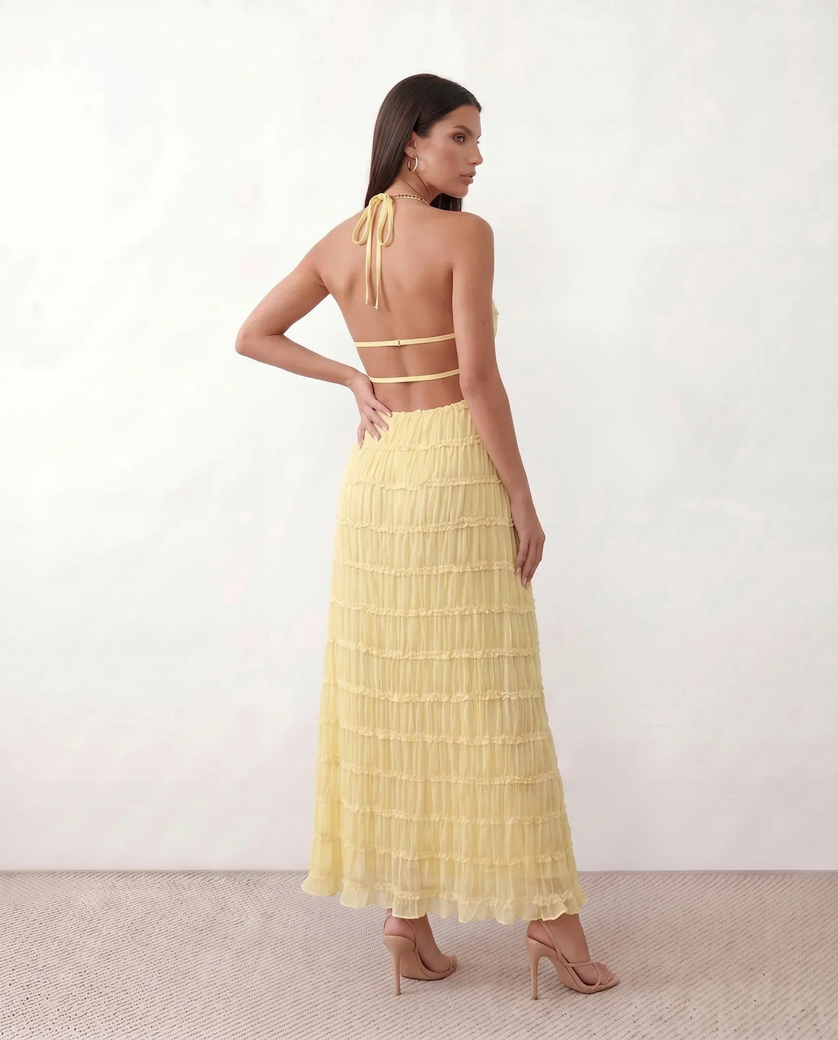 Pleated Halter Maxi Dress