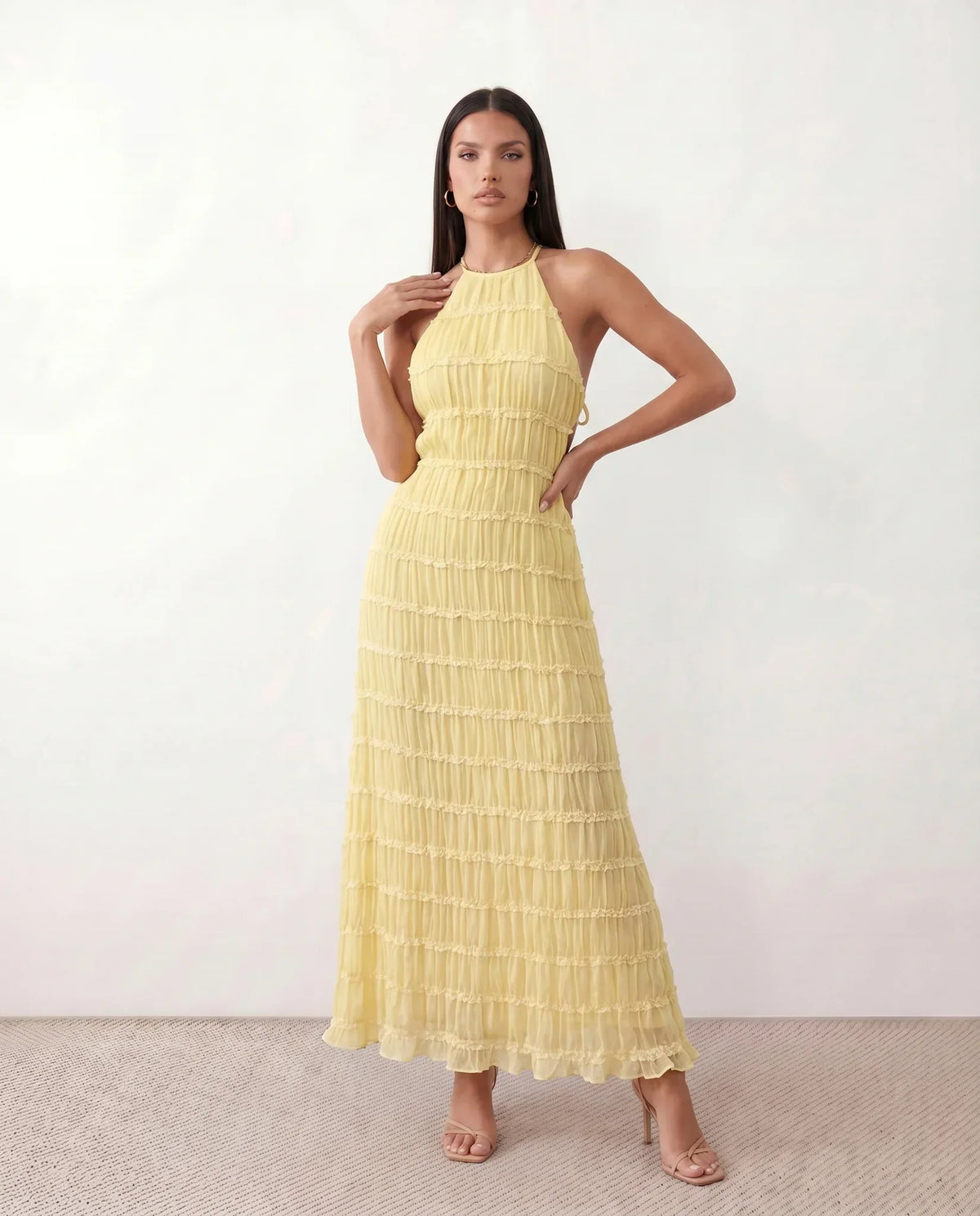 Pleated Halter Maxi Dress