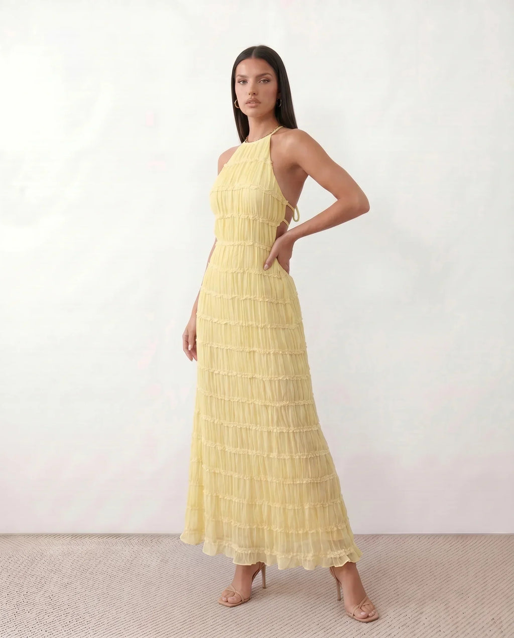 Pleated Halter Maxi Dress