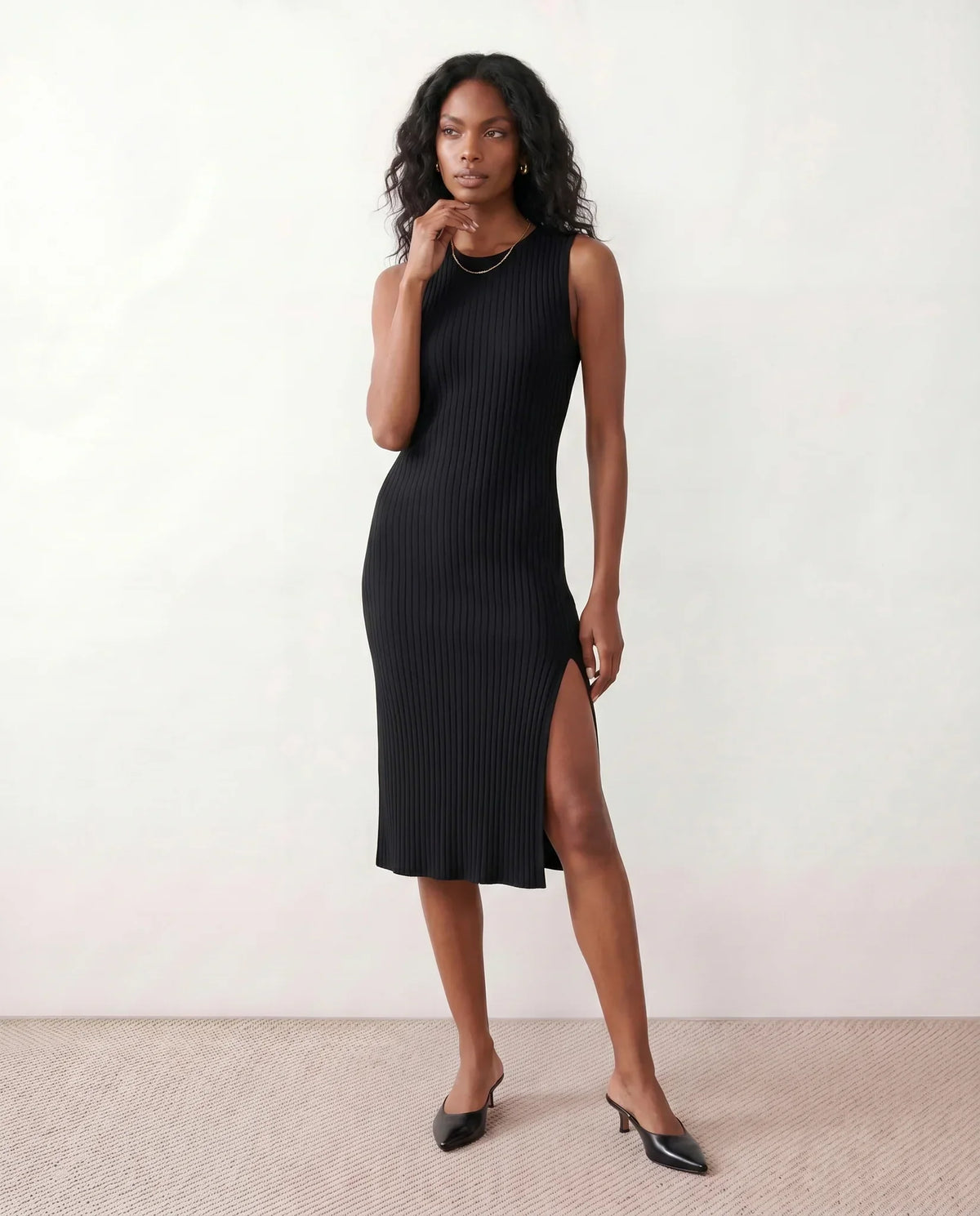 Ribbed Fitted Knit Midi Dress