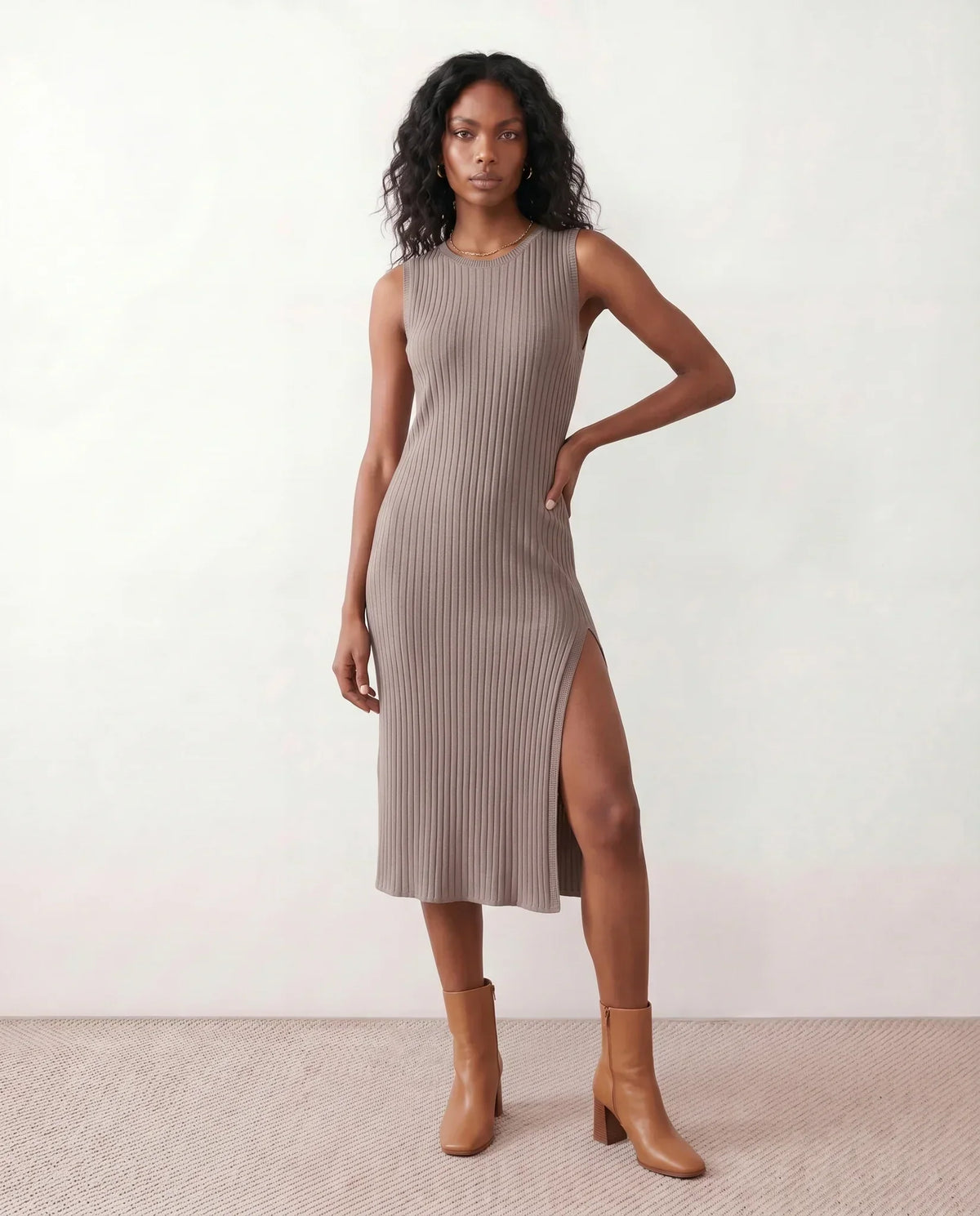 Ribbed Fitted Knit Midi Dress