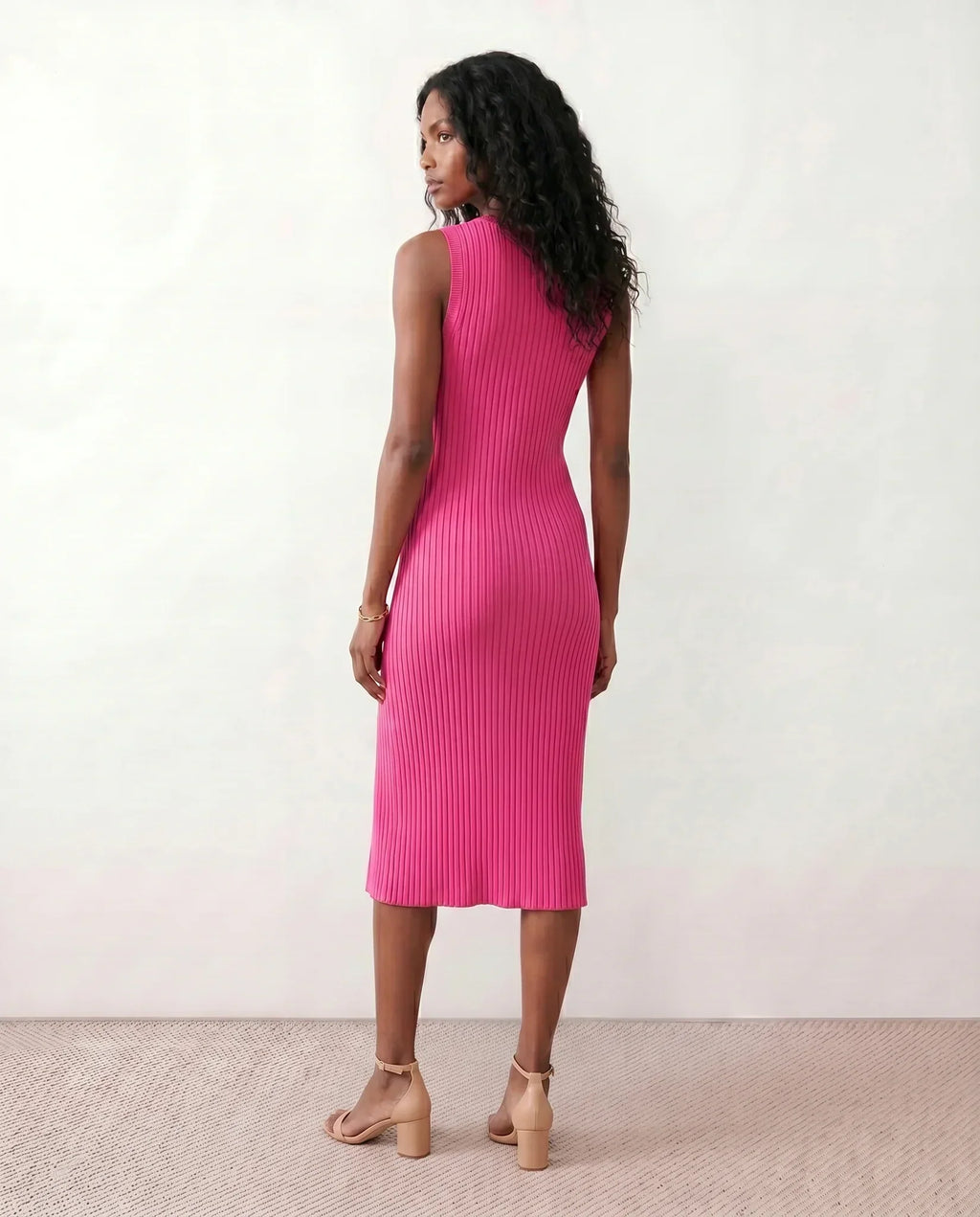 Ribbed Fitted Knit Midi Dress