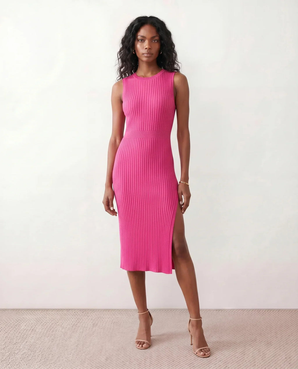 Ribbed Fitted Knit Midi Dress