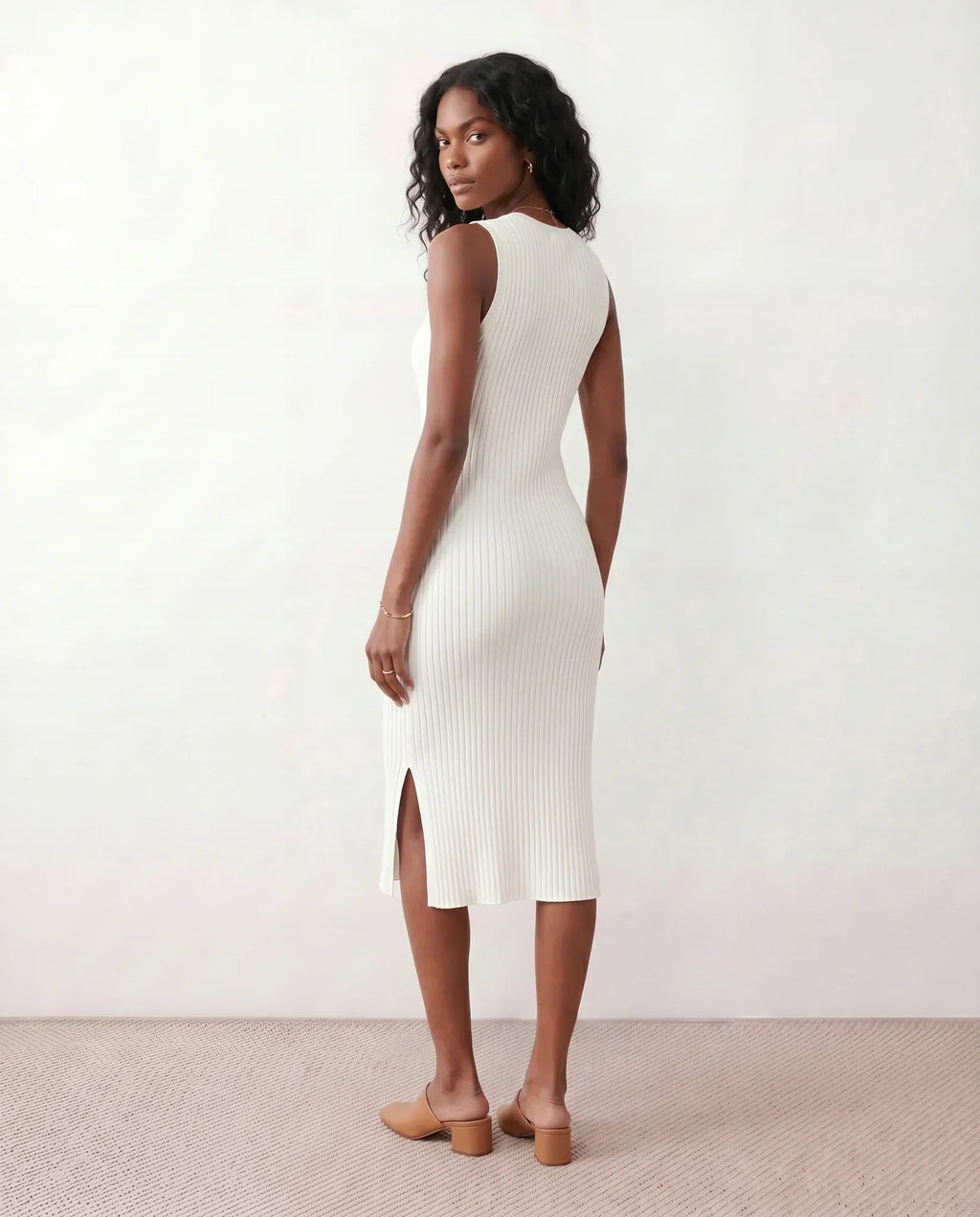 Ribbed Fitted Knit Midi Dress