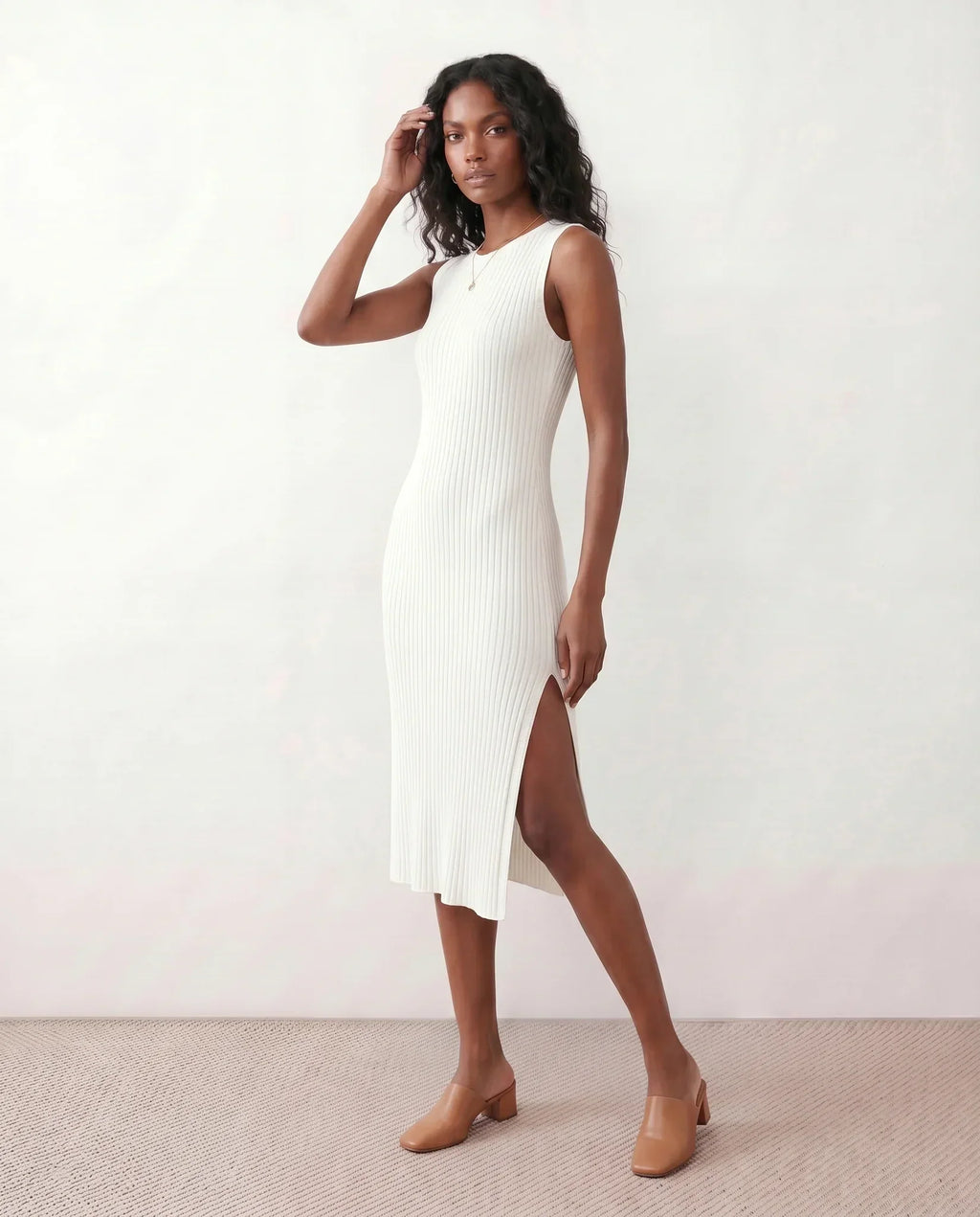 Ribbed Fitted Knit Midi Dress