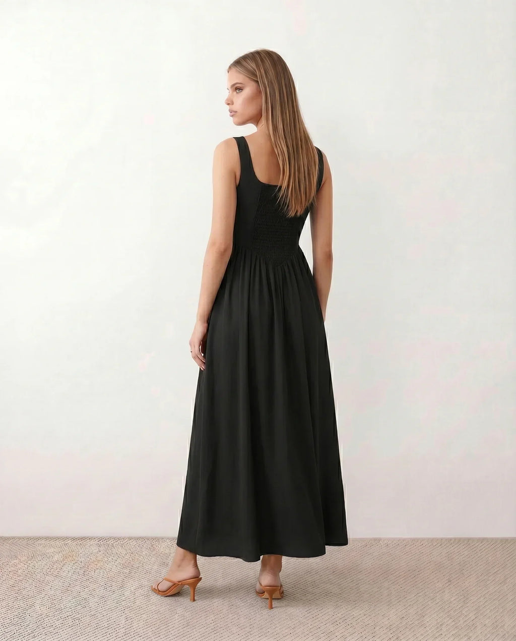 Basque Waist A-Line Maxi Dress