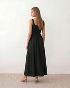 Basque Waist A-Line Maxi Dress