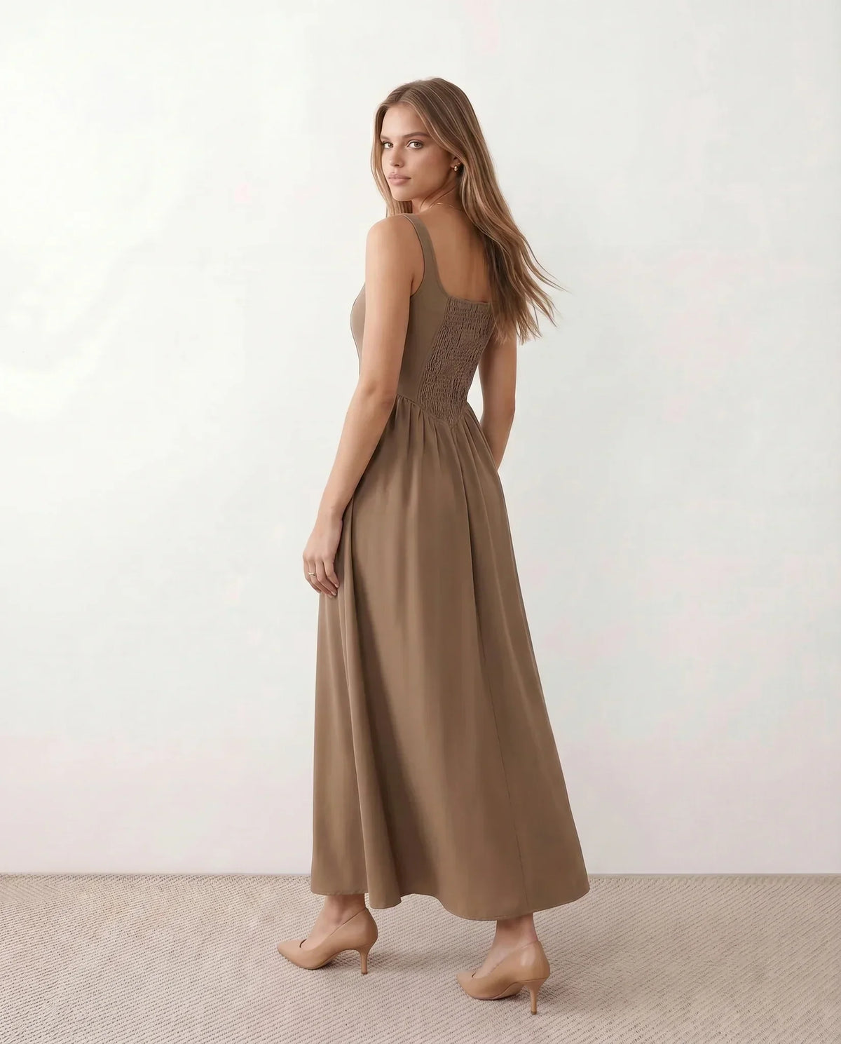 Basque Waist A-Line Maxi Dress