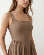 Basque Waist A-Line Maxi Dress