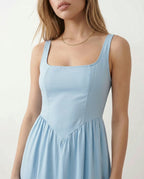 Basque Waist A-Line Maxi Dress