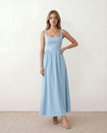 Basque Waist A-Line Maxi Dress
