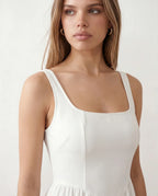 Basque Waist A-Line Maxi Dress
