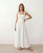 Basque Waist A-Line Maxi Dress