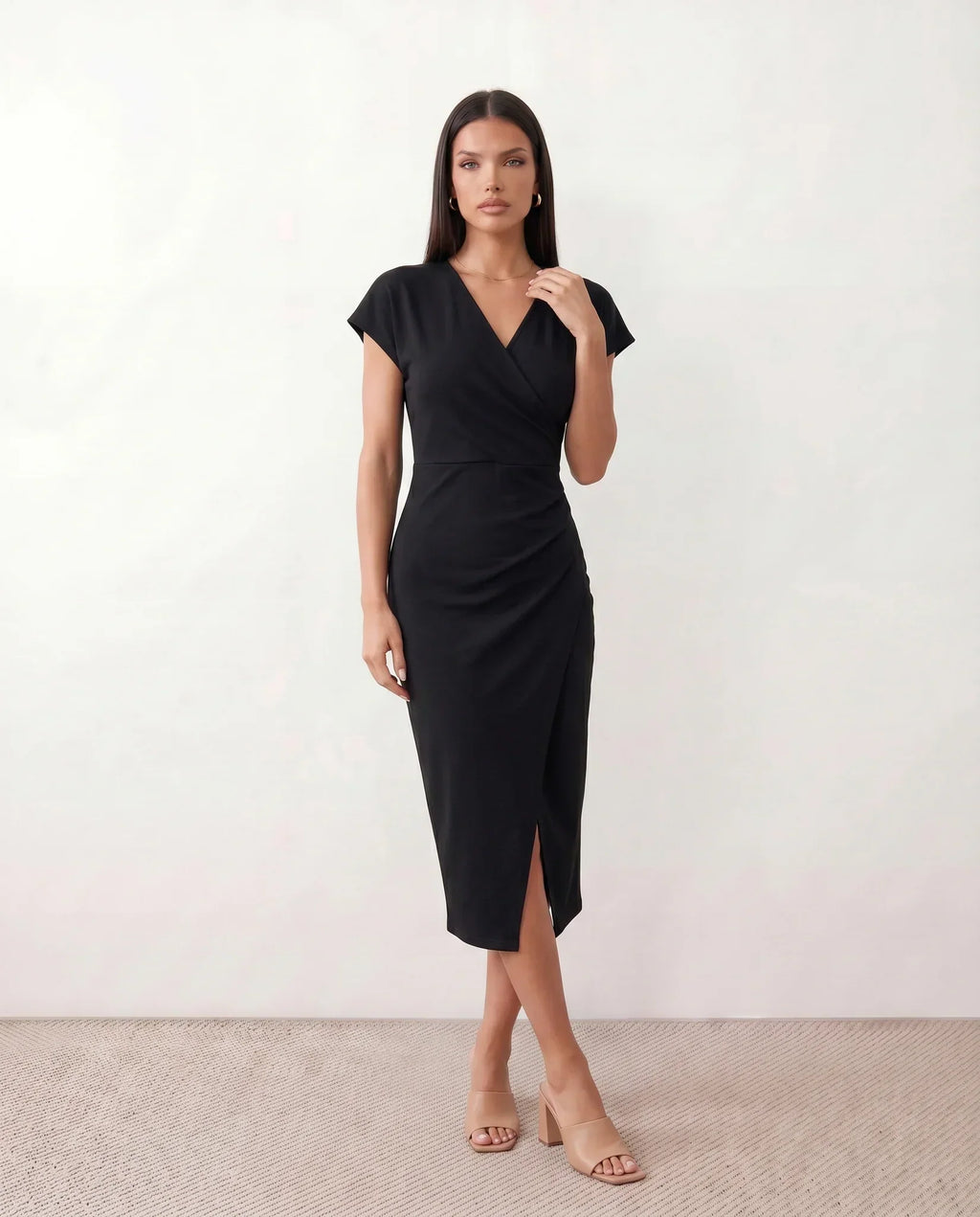 Draped Wrap Midi Dress