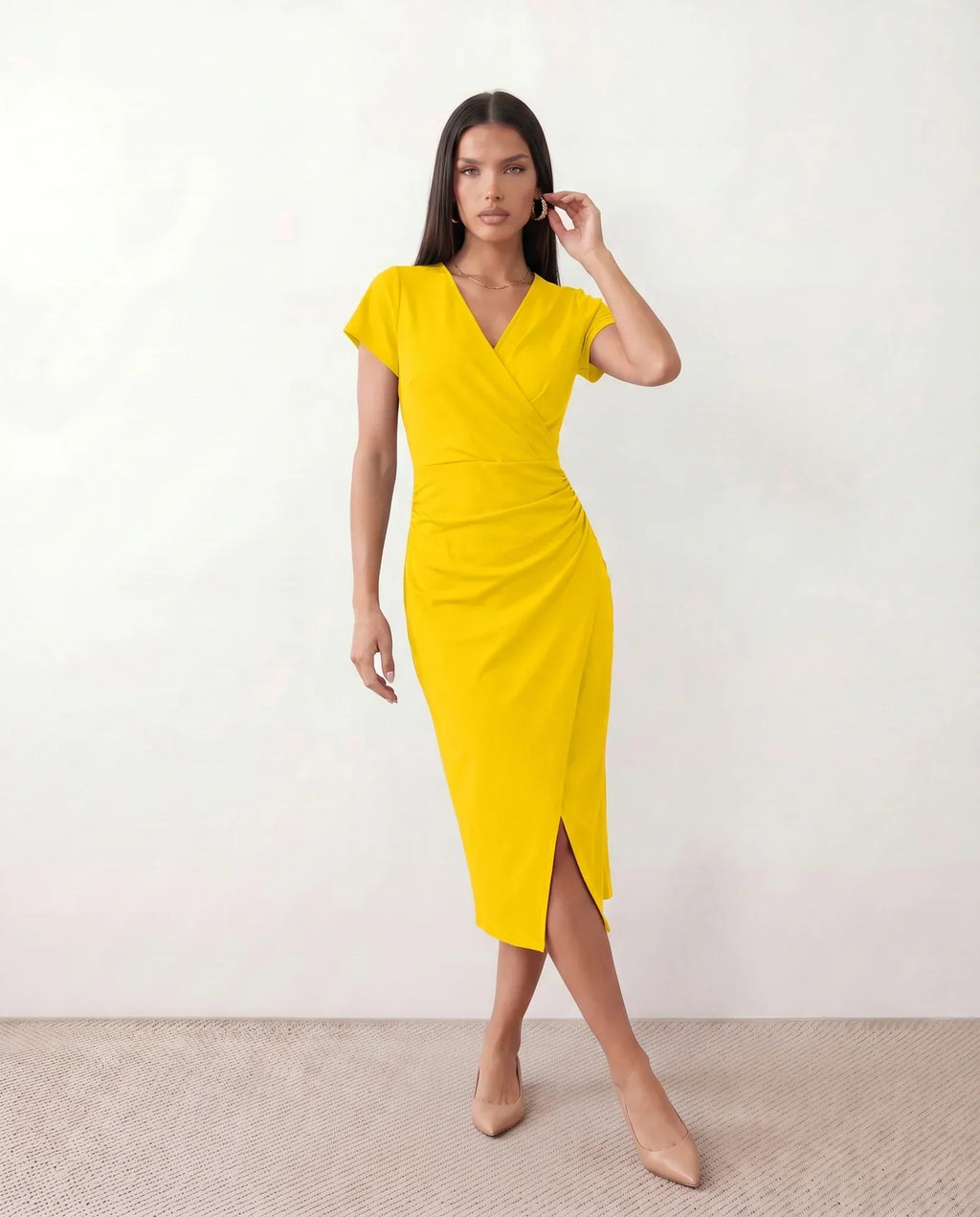 Draped Wrap Midi Dress