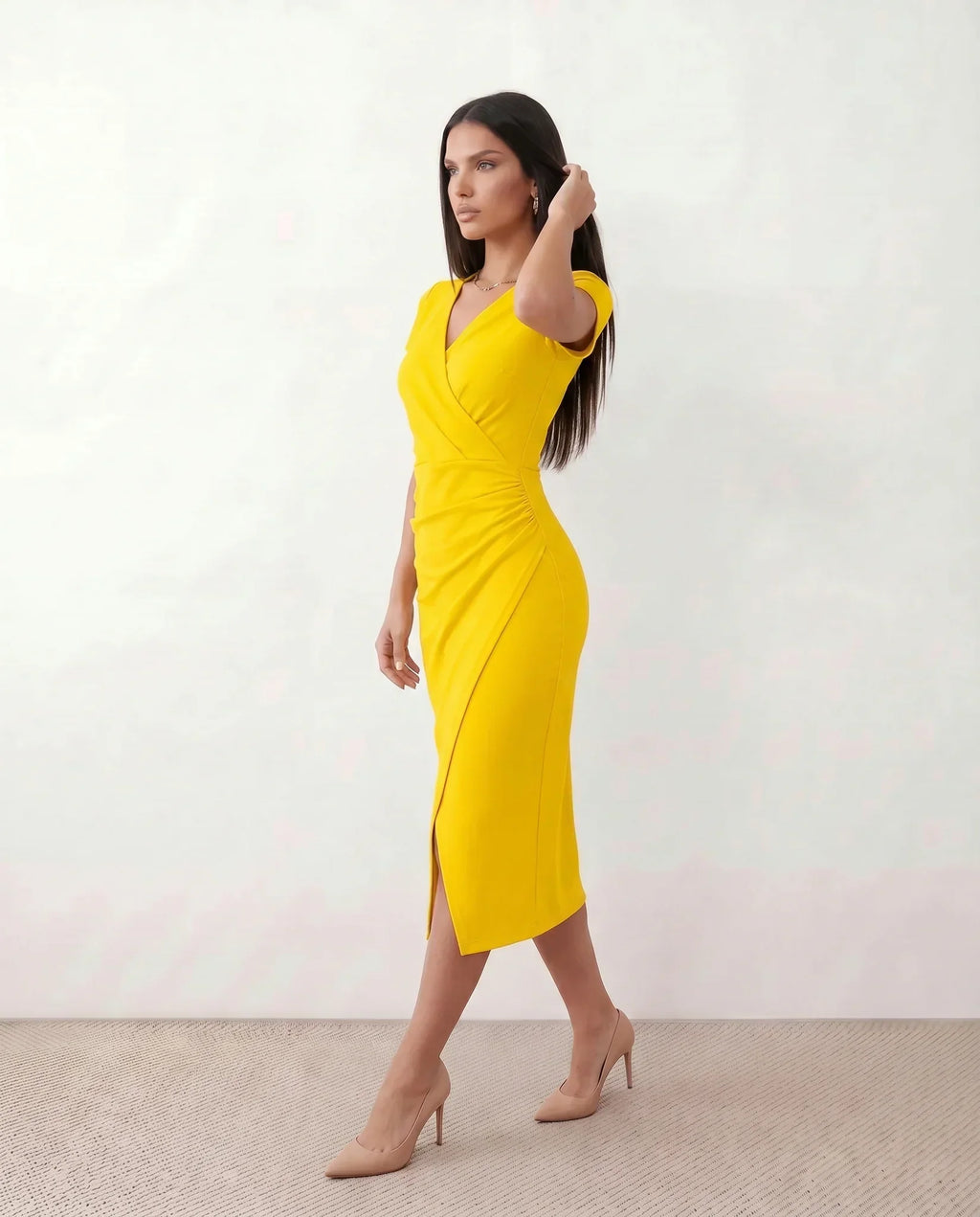 Draped Wrap Midi Dress