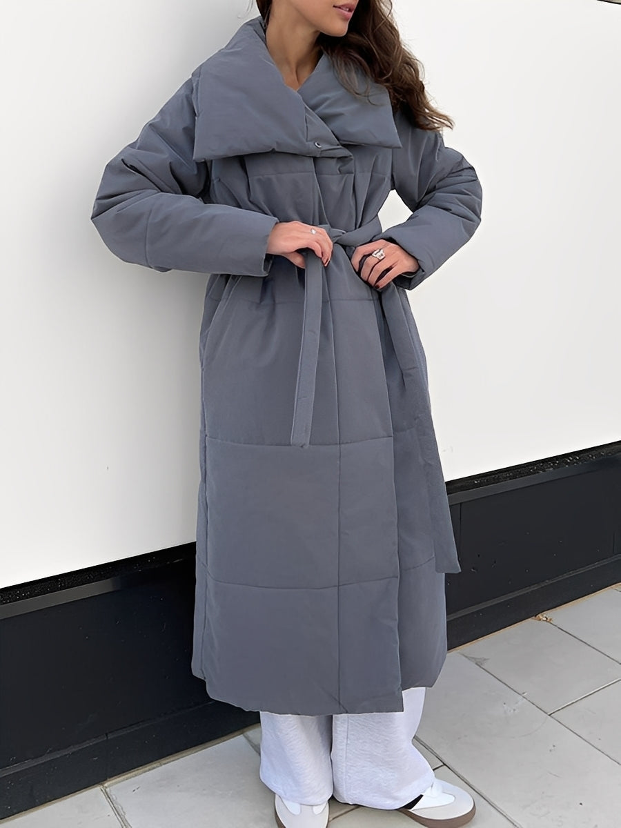 Women's Longline Quilted Puffer Winter Coat with Oversized Shawl Collar