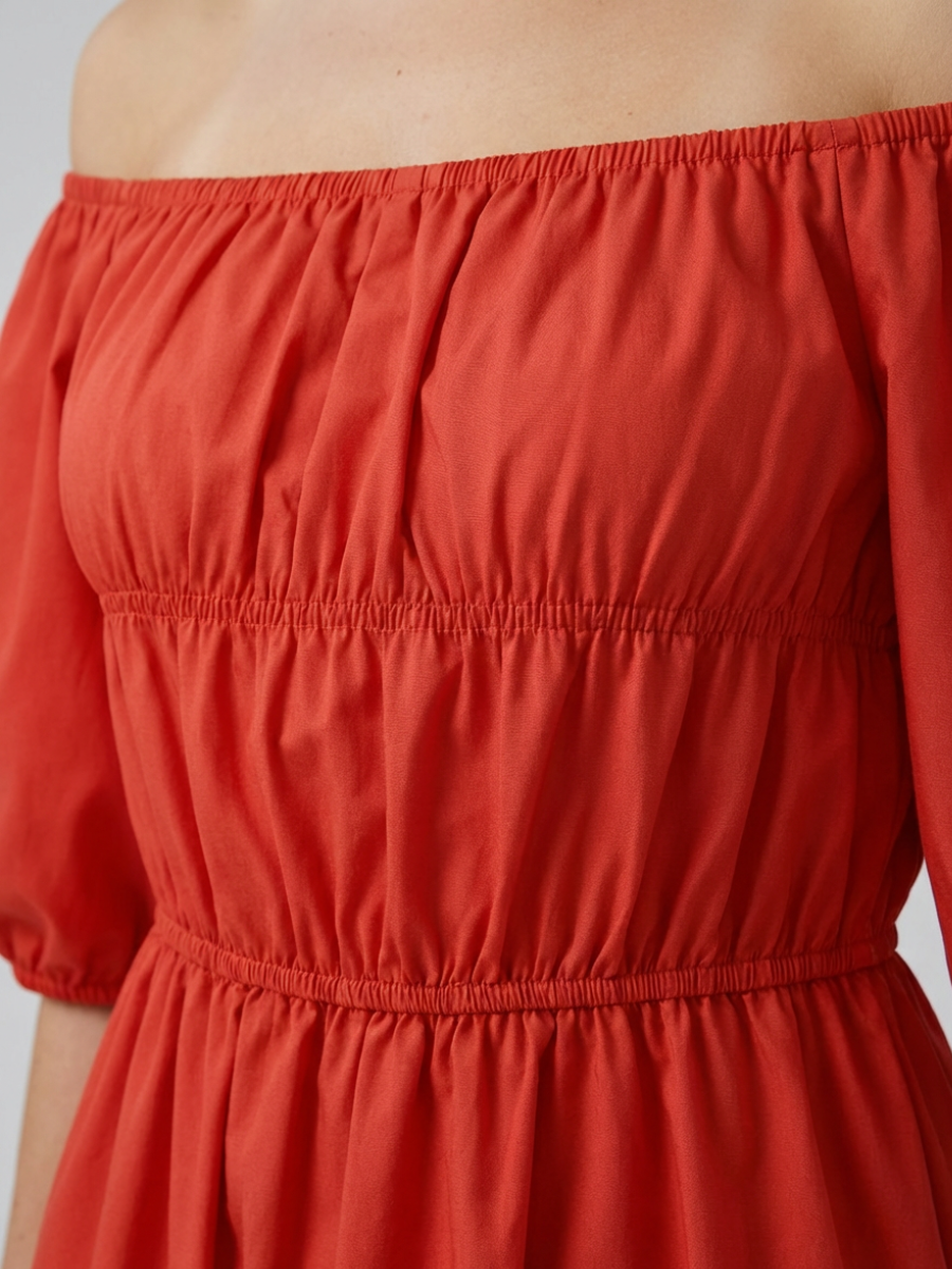 Off-Shoulder Mini Dress with Puff Sleeves