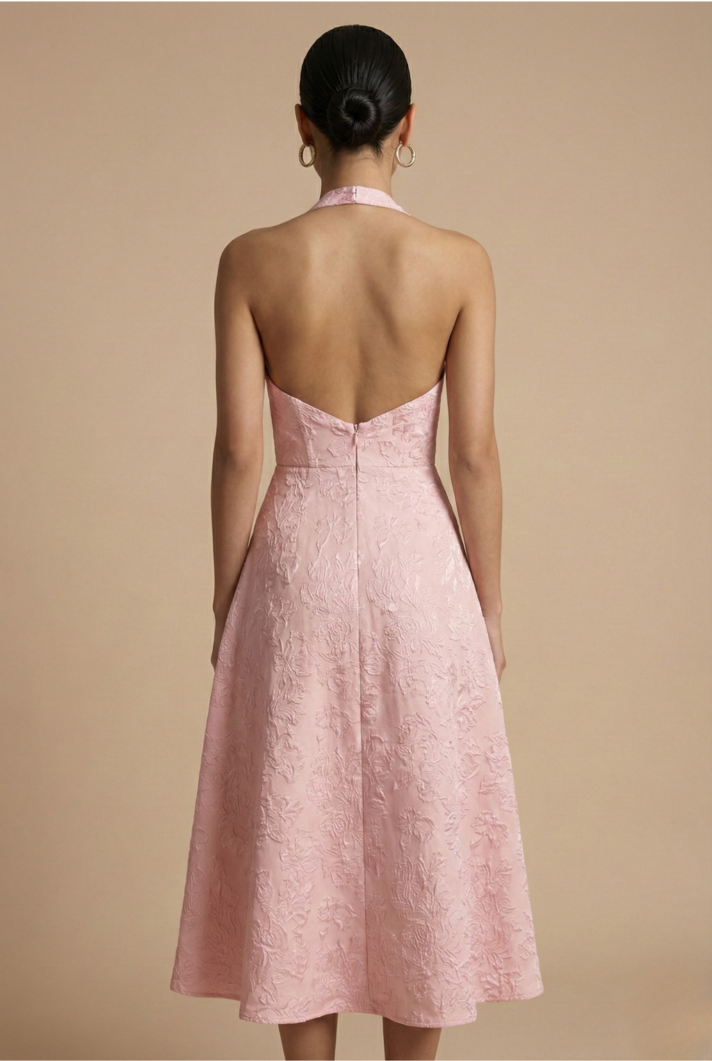 Jacquard Halter Corset Midi Dress – A-Line Wedding Guest Dress | Meave & Ivy