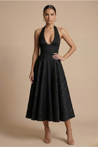 Jacquard Halter Corset Midi Dress – A-Line Wedding Guest Dress | Meave & Ivy