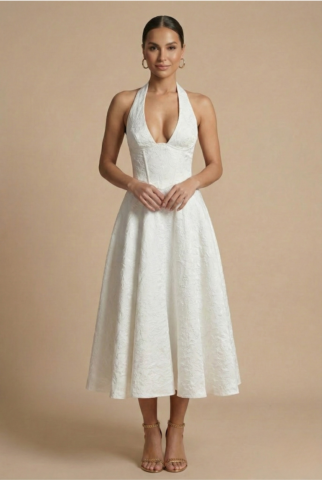 Jacquard Halter Corset Midi Dress – A-Line Wedding Guest Dress | Meave & Ivy
