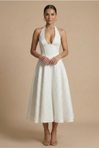 Jacquard Halter Corset Midi Dress – A-Line Wedding Guest Dress | Meave & Ivy