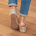 Suede Peep-Toe Cork Wedge Sandals