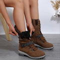 Women's Lace-Up Mid-Calf Winter Boots – Knitted-Cuff Zip-Up Chunky-Sole