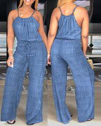 Spaghetti Strap Drawstring Tied Waist Casual Jumpsuit | Meave & Ivy