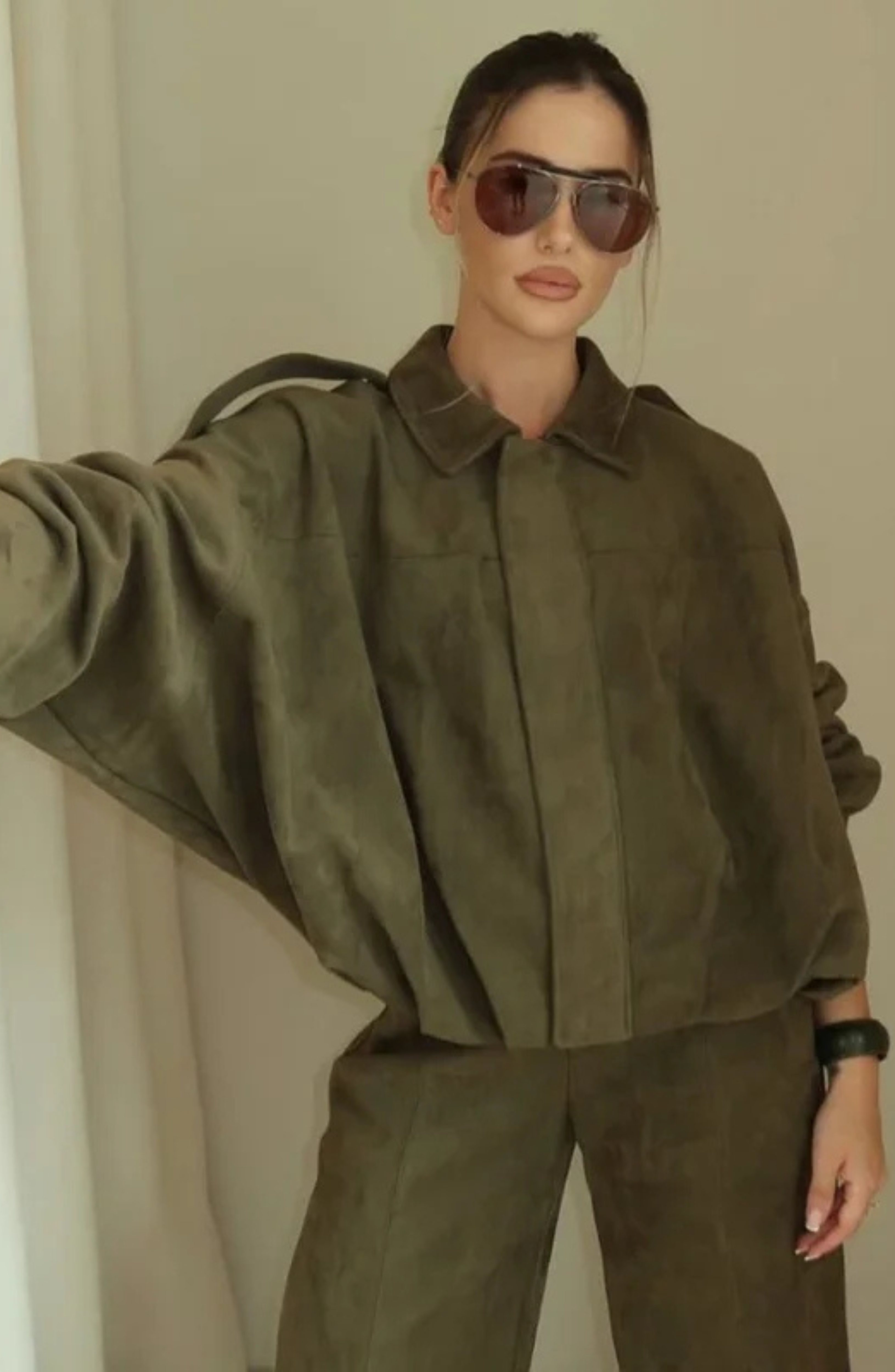 Camel Suede Cropped Bomber Jacket – Luxury Racing Coat | Meave & Ivy