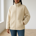 Plush Teddy Jacket with Stand Collar – Natural Tones