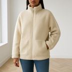 Plush Teddy Jacket with Stand Collar – Natural Tones