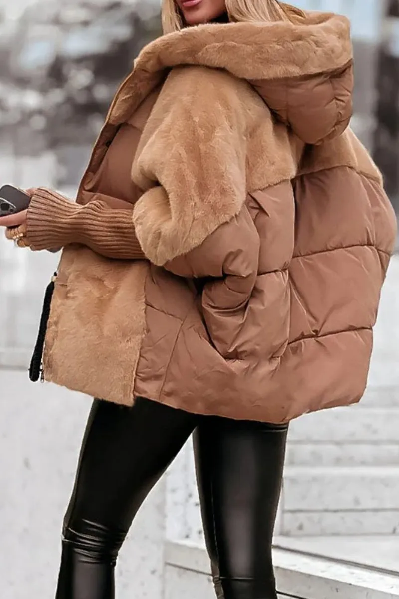 Women's Faux-Fur Hooded Puffer Jacket – Oversized Thermal Quilted Style