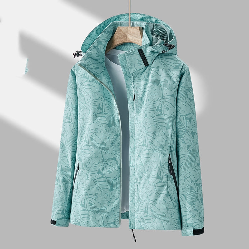 Women's Lightweight Hooded Outdoor Jacket with Printed Design