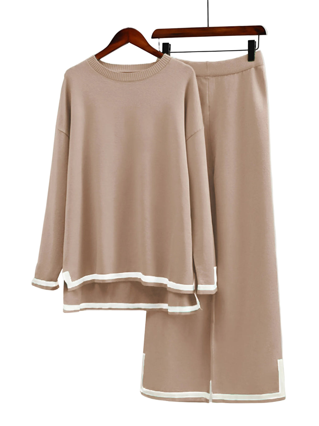 Women's Contrast-Trim Knit Co-Ord Set – Relaxed Longline Top