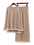 Women's Contrast-Trim Knit Co-Ord Set – Relaxed Longline Top