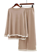 Women's Contrast-Trim Knit Co-Ord Set – Relaxed Longline Top