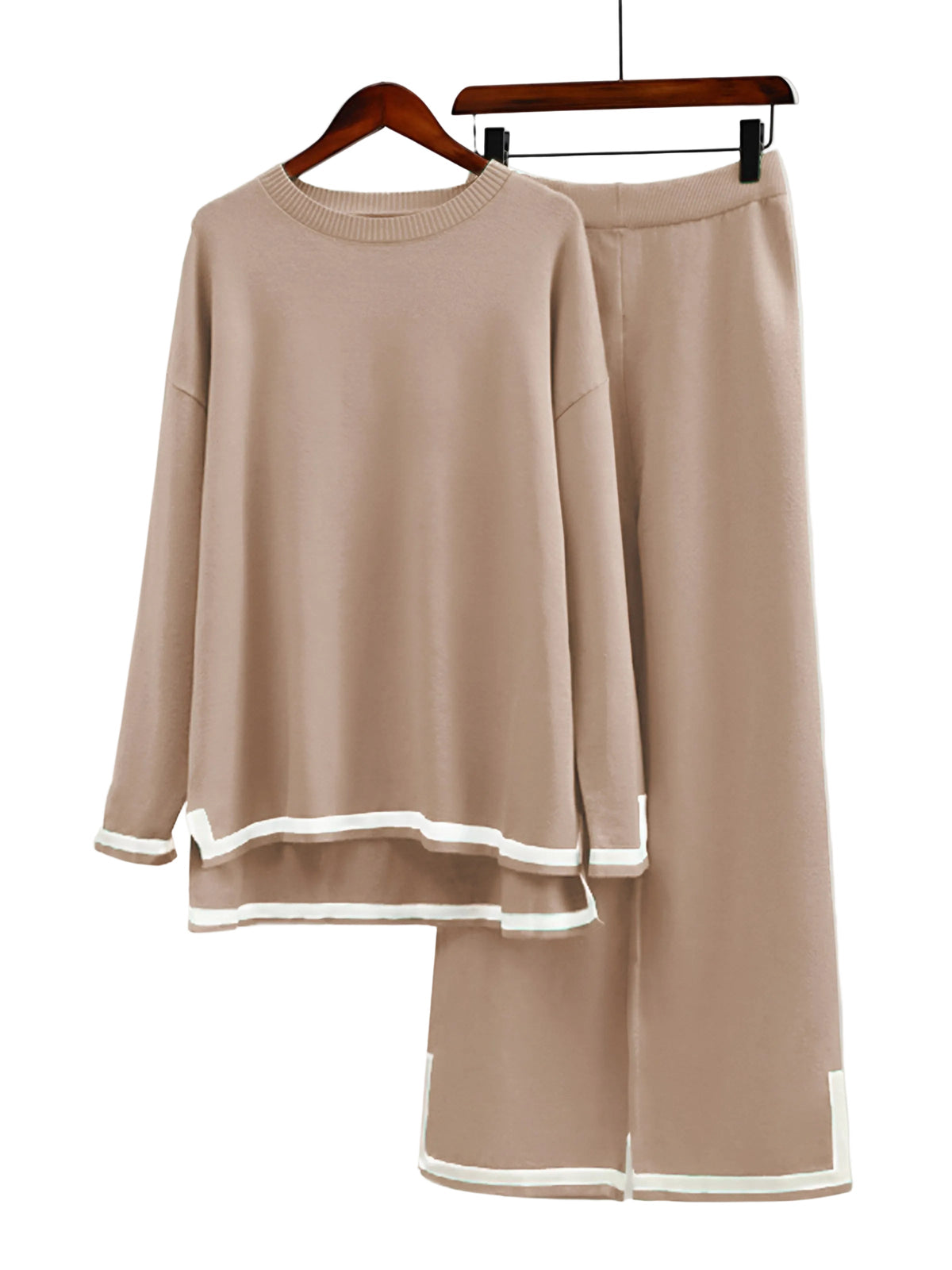 Women's Contrast-Trim Knit Co-Ord Set – Relaxed Longline Top
