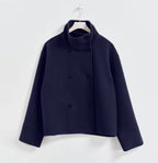 Peacoat Winter Jacket with High Collar – Short Minimalist Coat