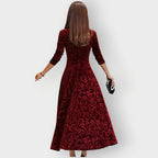 Velvet Jacquard Midi Dress V-Neck Flared | Meave & Ivy