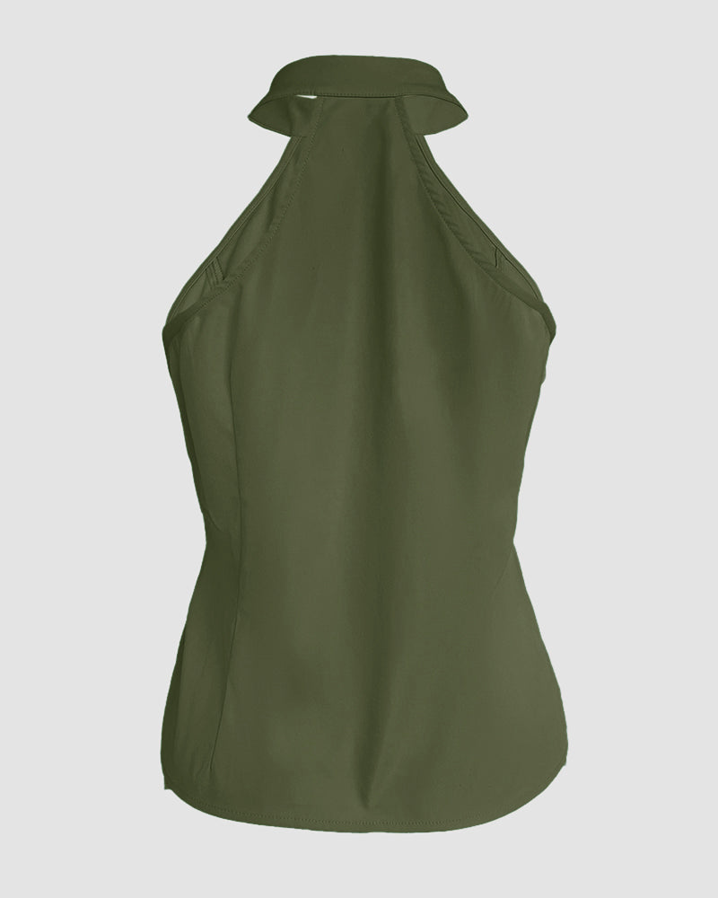 Two-Piece Sleeveless High Neck Cargo Top and Cuffed Trousers Set | Meave & Ivy
