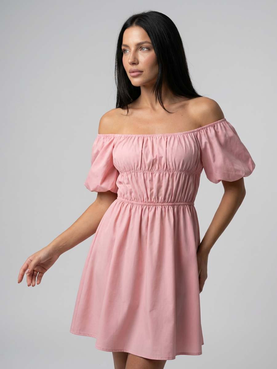 Off-Shoulder Mini Dress with Puff Sleeves