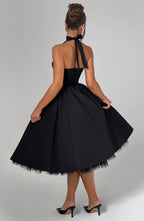 A-Line Halter Midi Dress - Elegant Occasion Wear | Meave & Ivy
