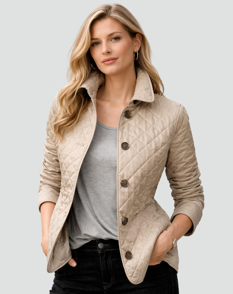 Quilted Transitional Jacket with Collar & Buttons