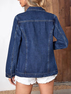Women's Classic Oversized Denim Jacket with Washed Finish and Button Front