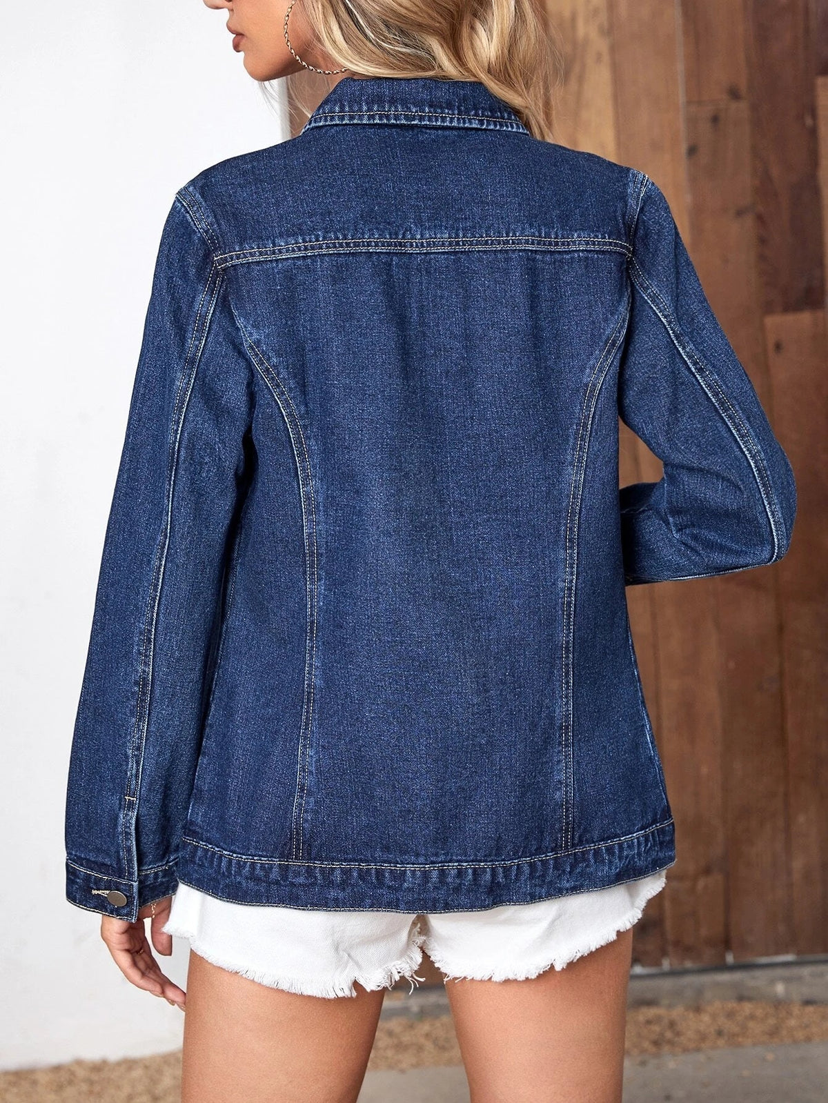 Women's Classic Oversized Denim Jacket with Washed Finish and Button Front