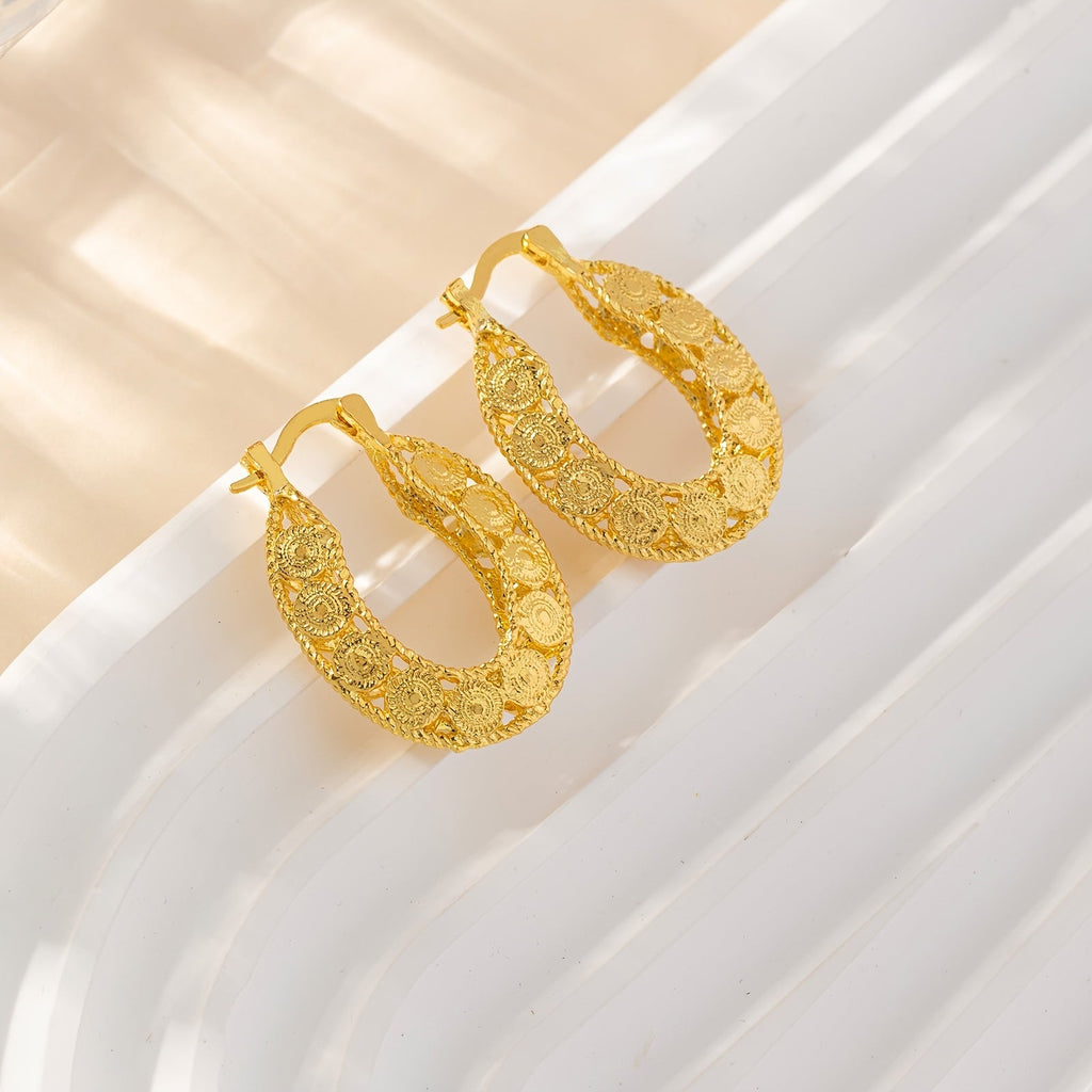 Women's Filigree Hoop Earrings with Embossed Detailing